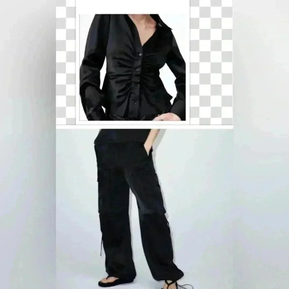 NWOT Zara satin black silk top and pant set - Picture 1 of 7